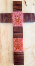 Merbau & Pink Epoxy Resin Cross – Handcrafted Wood Wall Cross
