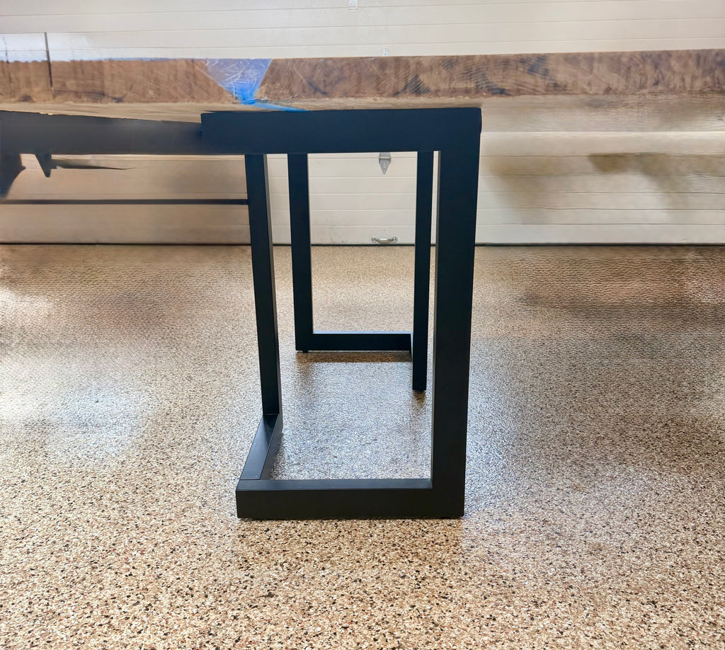 Blue Epoxy River Table – Live Edge Oak