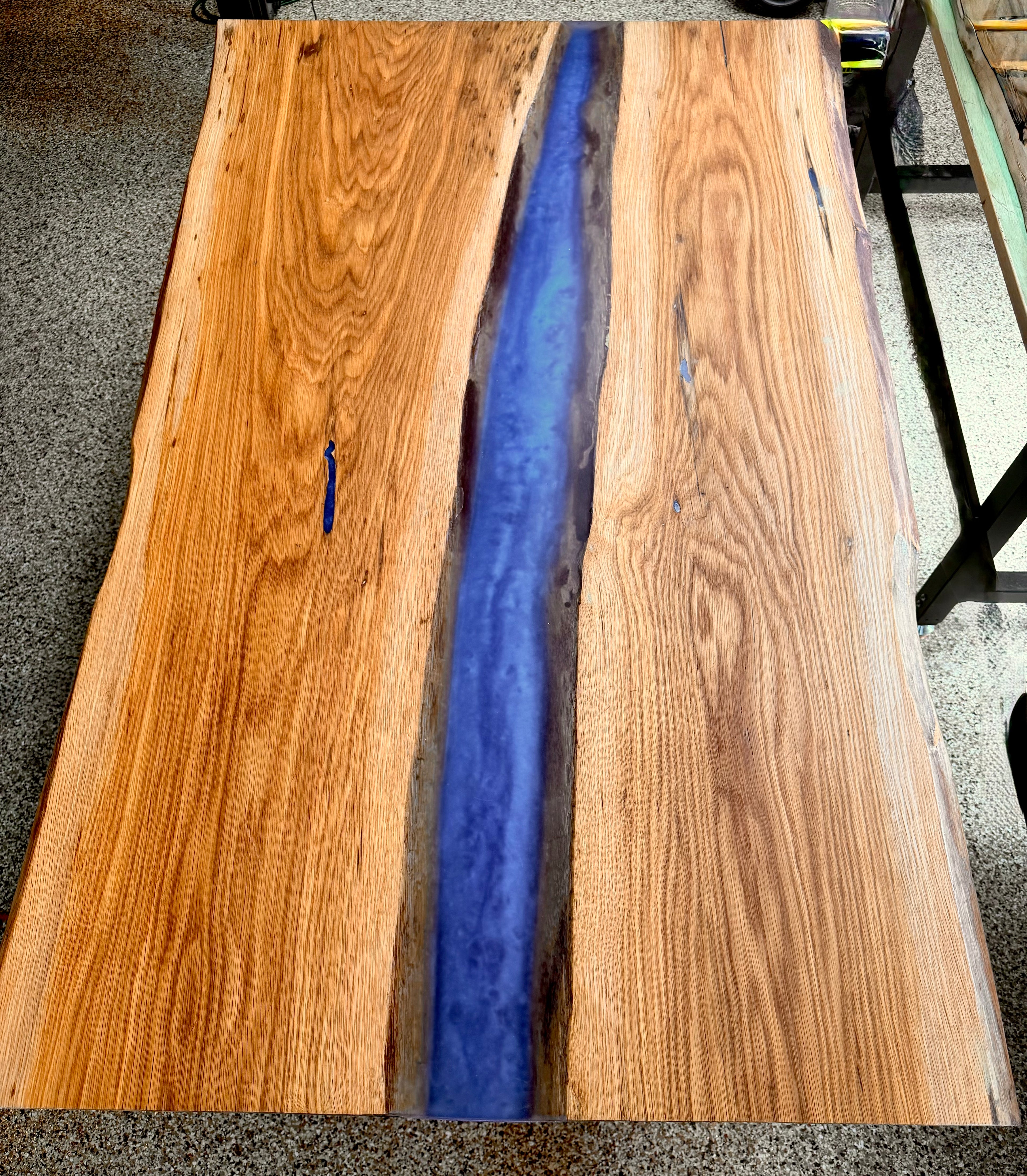 Blue Epoxy River Table – Live Edge Oak