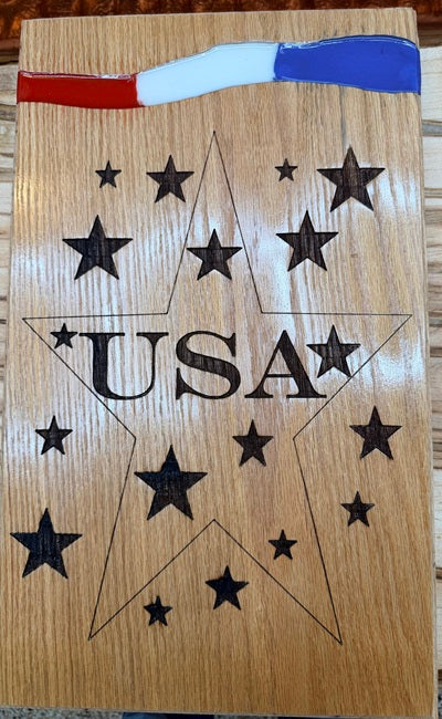 USA Wood-Burned Sign – Handcrafted White Oak